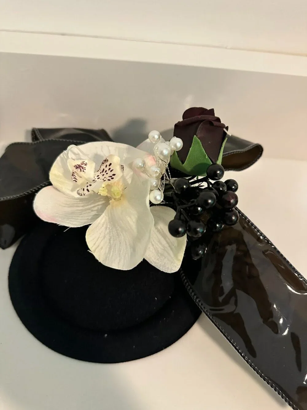 Black Velvet Fascinator Hat Clip Gothic Floral Bow Feathers